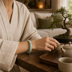 Natural Jade Luck Abundance Bangle Bracelet featuring Jade