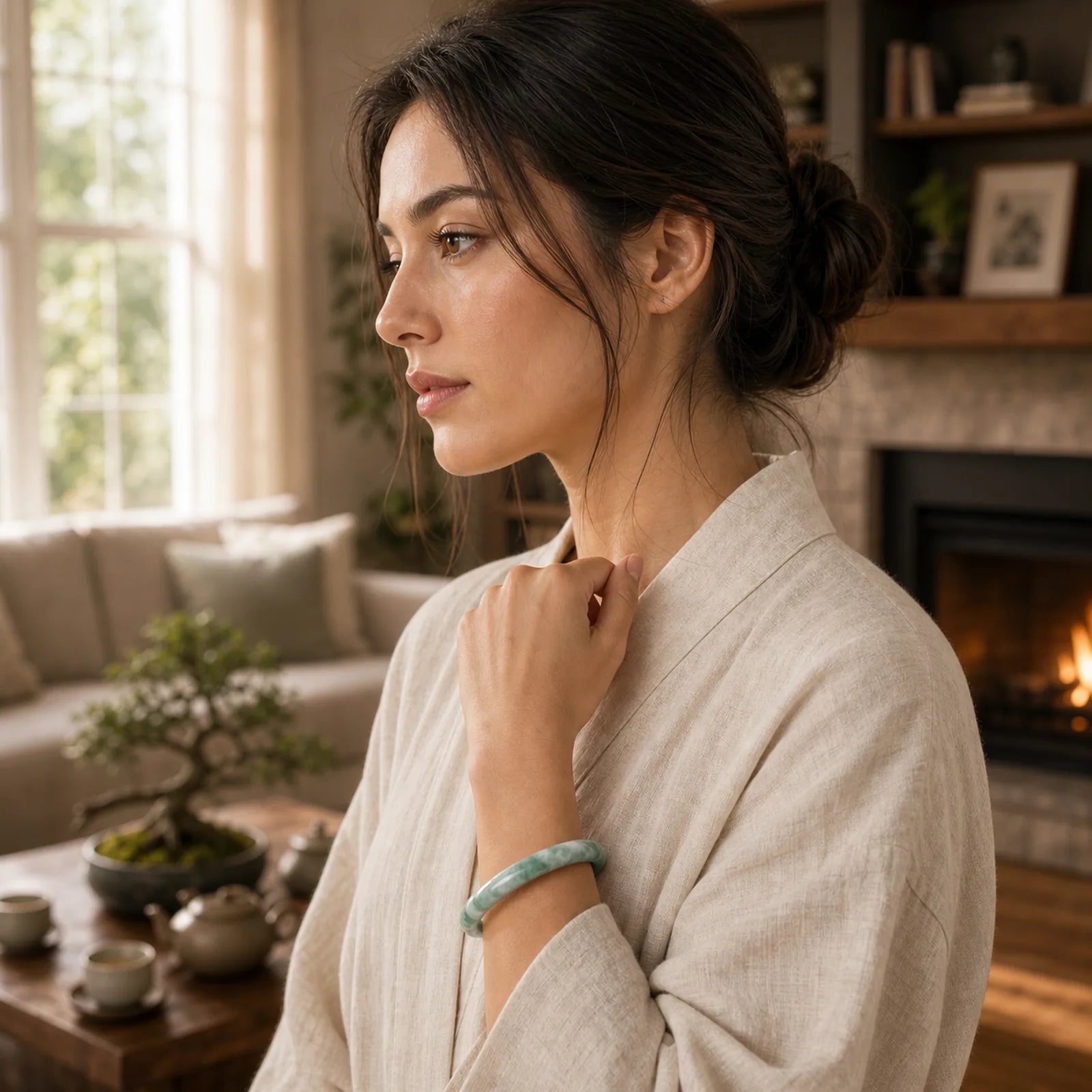 Natural Jade Luck Abundance Bangle Bracelet featuring Jade