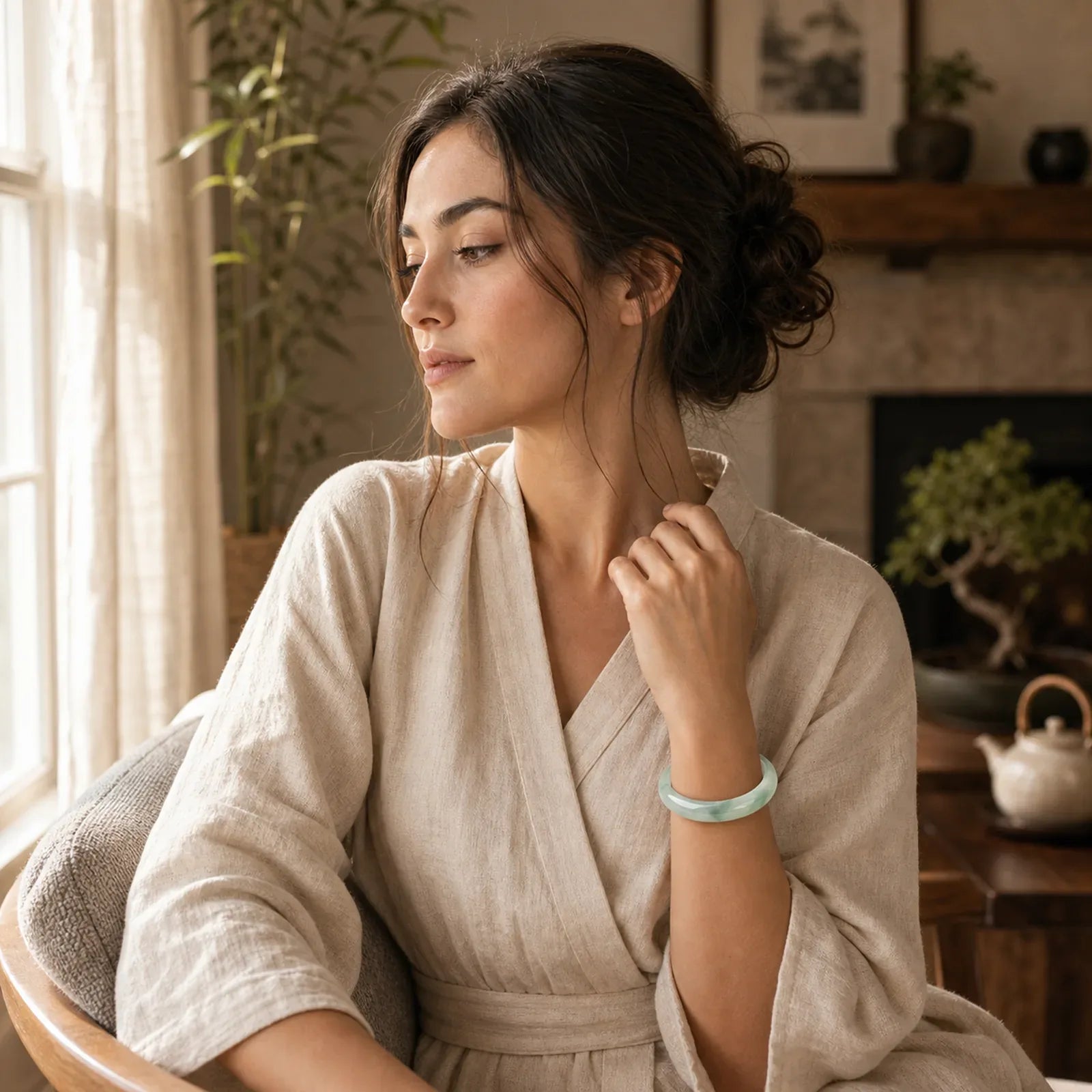 Natural Jade Luck Healing Prosperity Bangle Bracelet featuring Jade