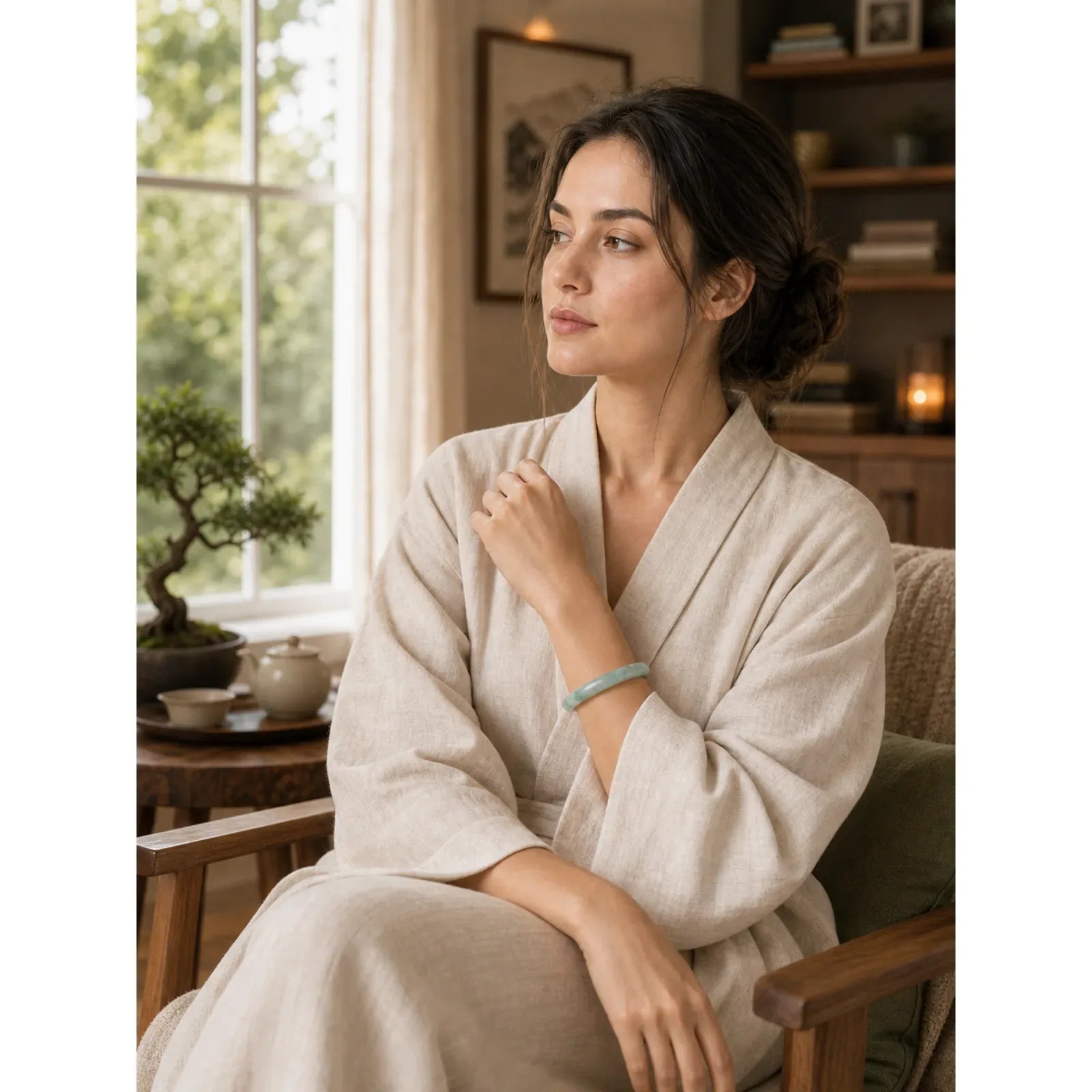 Natural Jade Luck Prosperity Bangle Bracelet featuring Jade