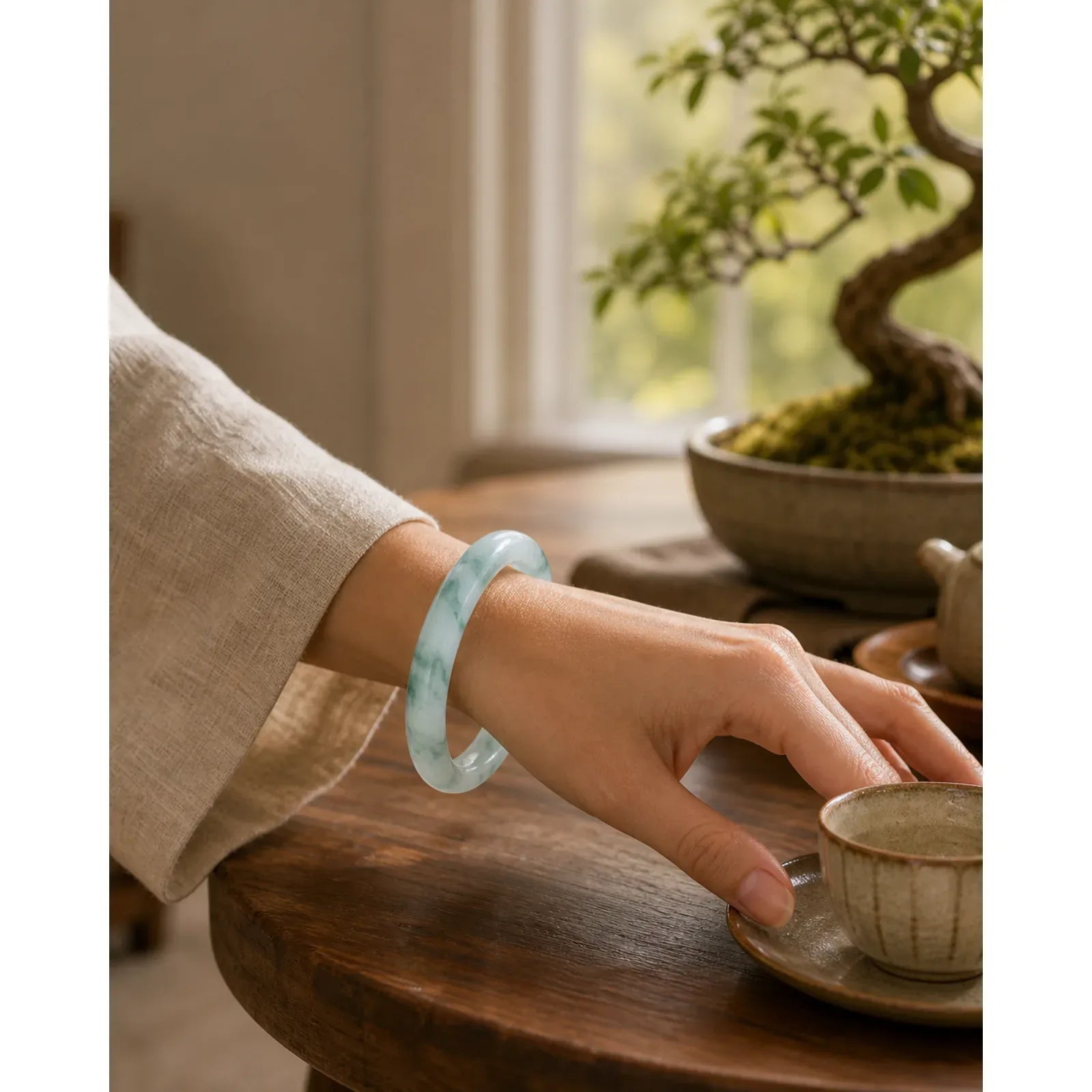 Natural Jade Luck Prosperity Bangle Bracelet featuring Jade