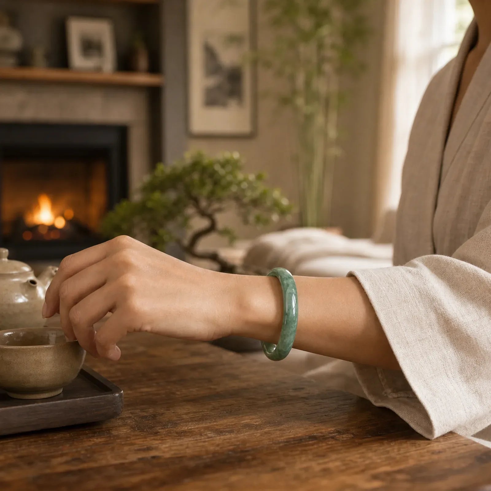 Natural Jade Luck Wealth Bangle Bracelet featuring Jade