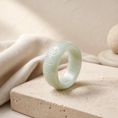 Natural Jade Om Mani Padme Hum Carved Prosperity Ring featuring Jade, Om Mani Padme Hum, Om