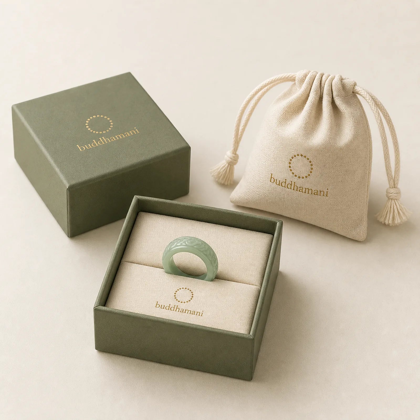 Natural Jade Om Mani Padme Hum Carved Prosperity Ring featuring Jade, Om Mani Padme Hum, Om