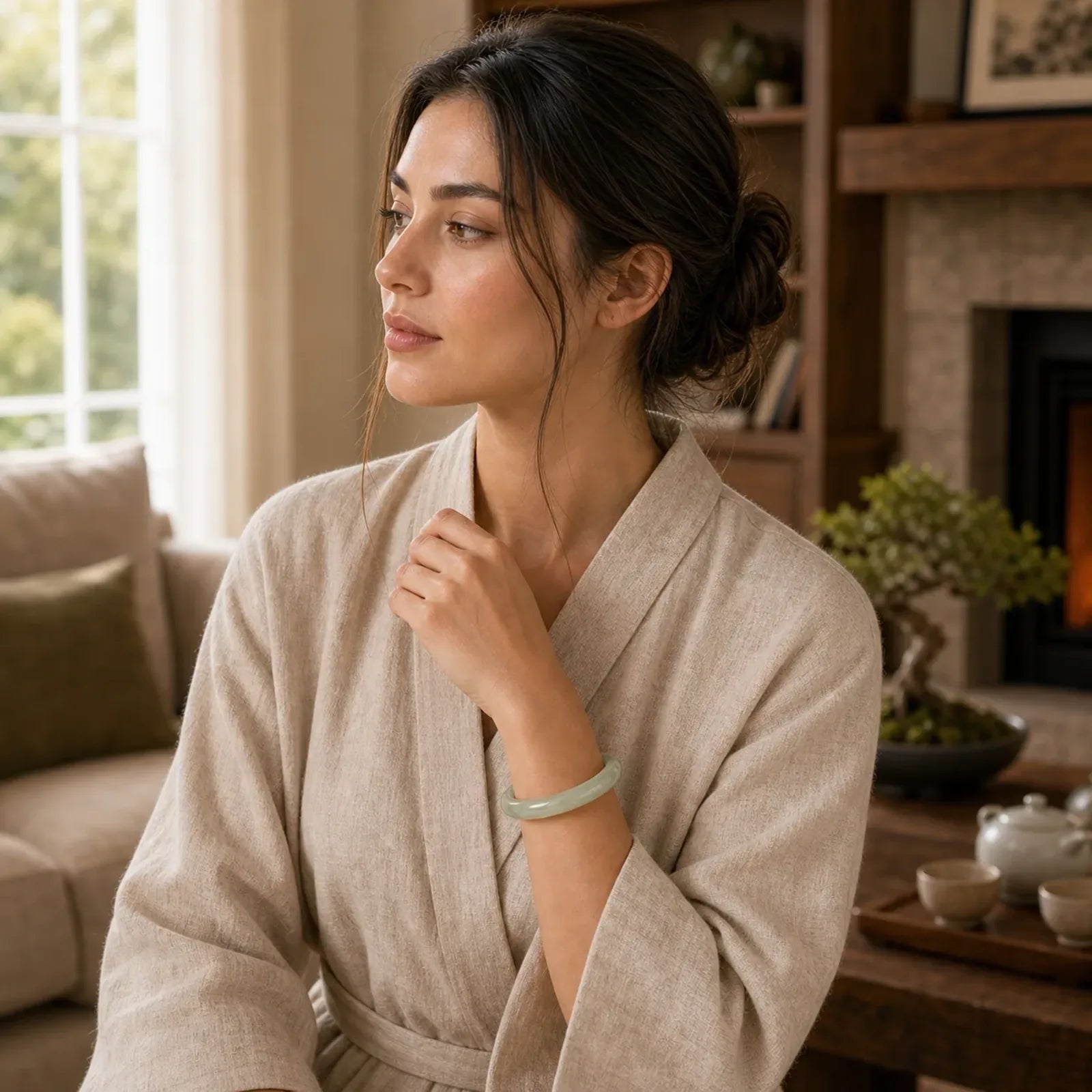 Natural Jade Peace Healing Bangle Bracelet featuring Jade