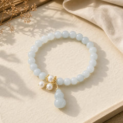 Natural Jade Pearl Gourd Prosperity Luck Bracelet featuring Jade, Pearl, Copper