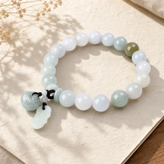 Natural Jade Pi Xiu Buddha Gourd Apple Success Bracelet featuring Jade, Pixiu, White Jade