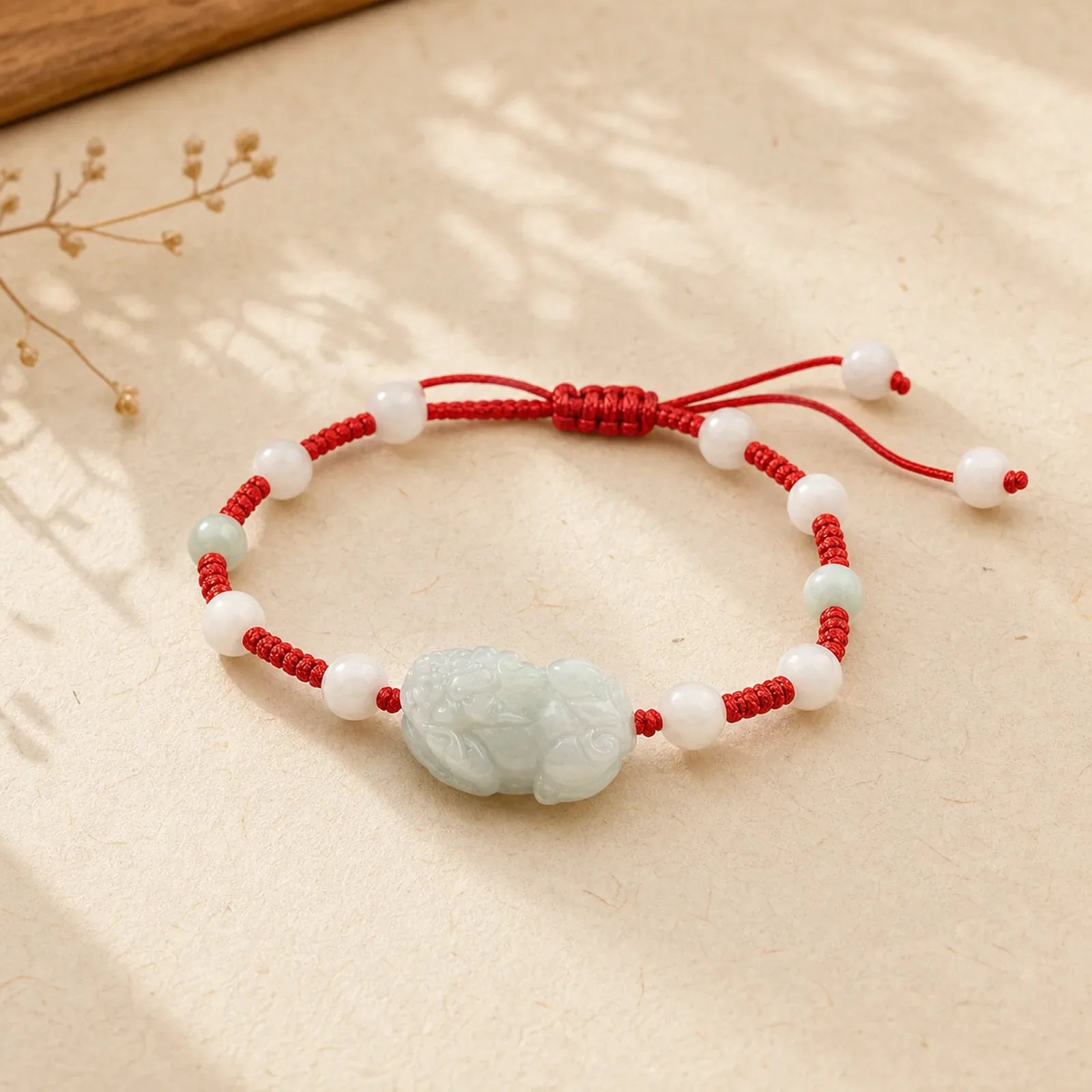 Natural Jade PiXiu Luck Bracelet featuring Jade, Pixiu, Red String