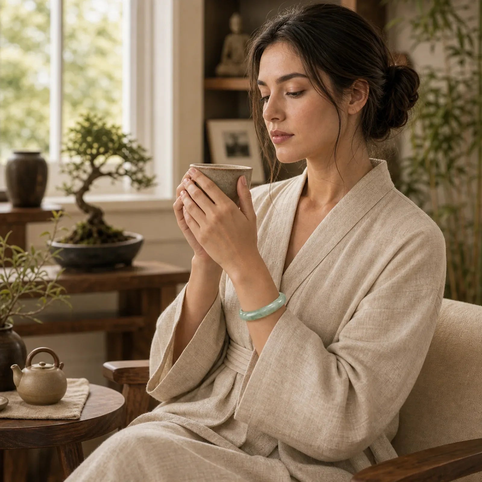 Natural Jade Prosperity Bangle Bracelet featuring Jade