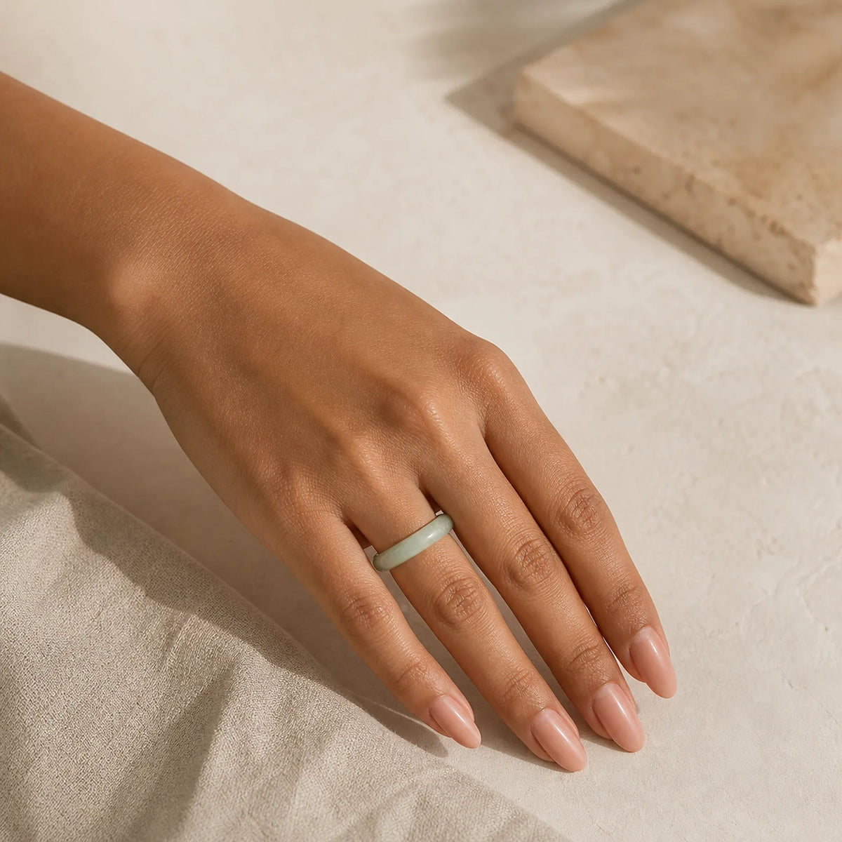 Natural Jade Prosperity Protection Ring featuring Jade