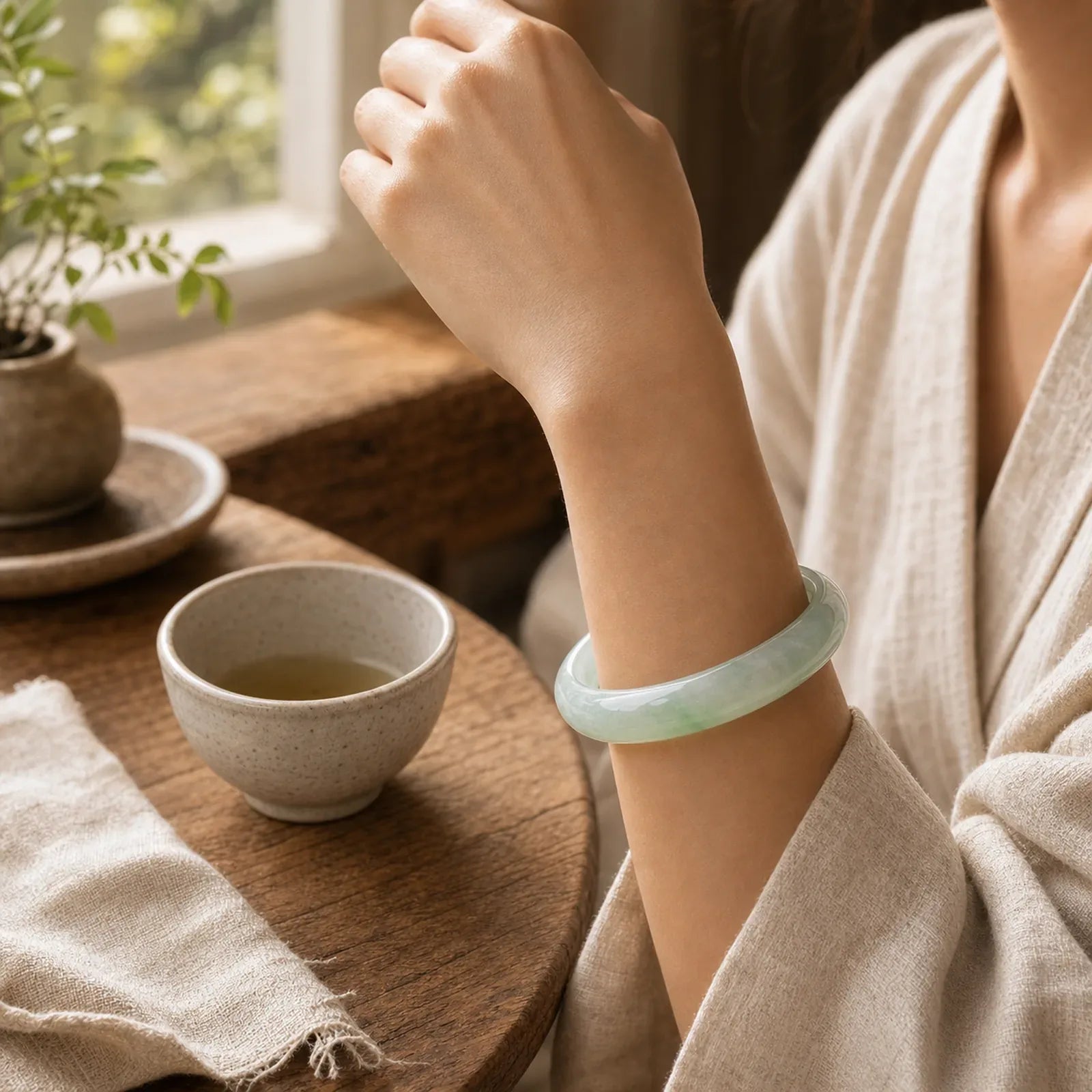 Natural Jade Prosperity Wealth Luck Bangle Bracelet featuring Jade