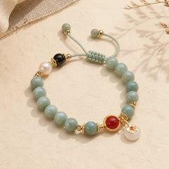 Natural Jade Red Agate Pearl Bow Tie Luck Bracelet featuring Jade, Red Agate, Pearl
