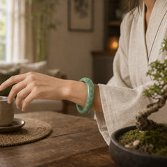 Natural Jade Simple Design Prosperity Cuff Bangle Bracelet featuring Jade