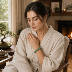 Natural Jade Simple Design Prosperity Cuff Bangle Bracelet featuring Jade