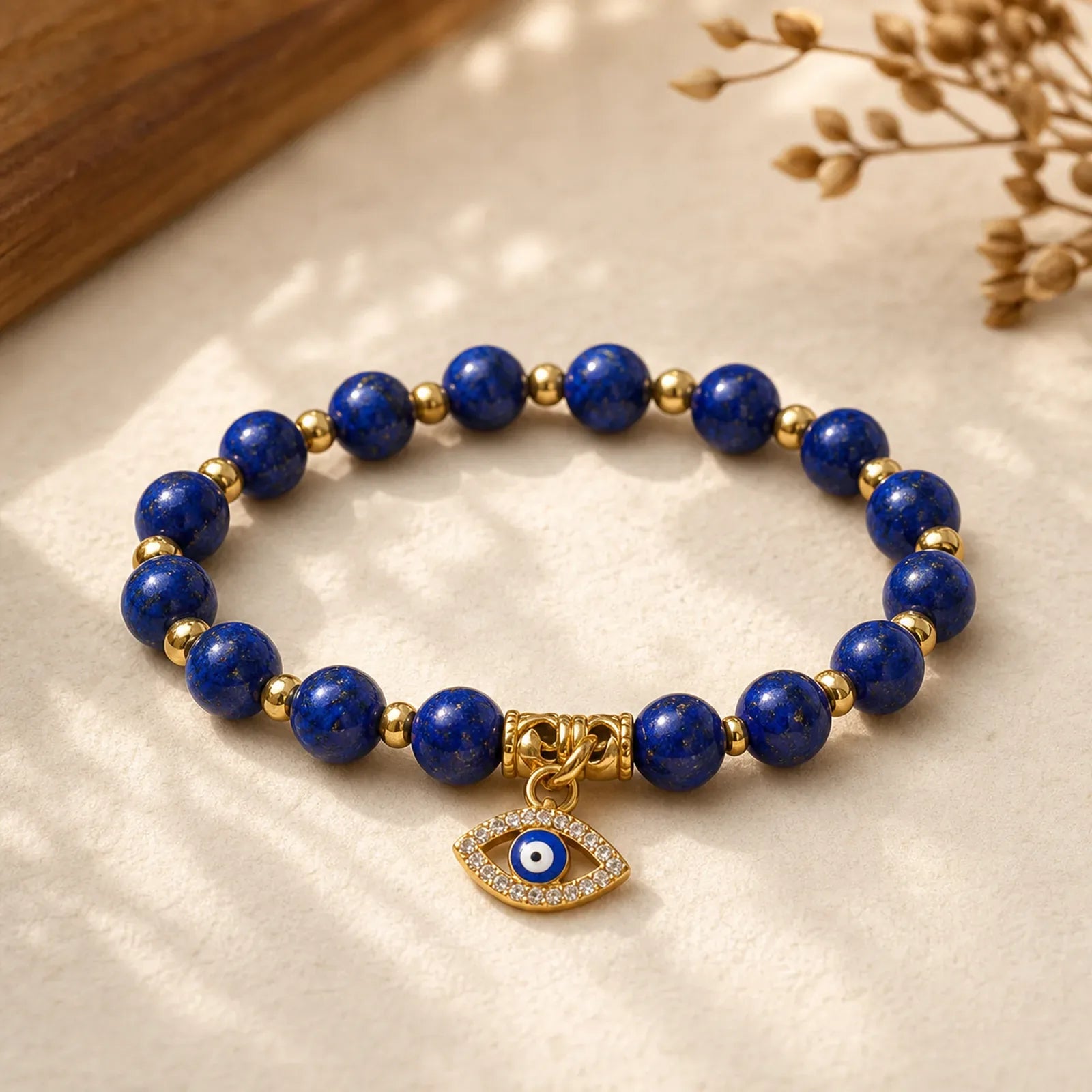 Natural Lapis Lazuli Evil Eye Balance Bracelet featuring Evil Eye, Lapis Lazuli (Lazurite)