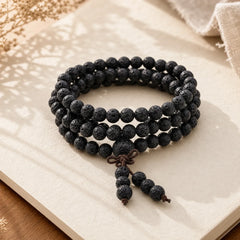 Natural Lava Rock 108 Beads Protection Bracelet featuring Lava Rock