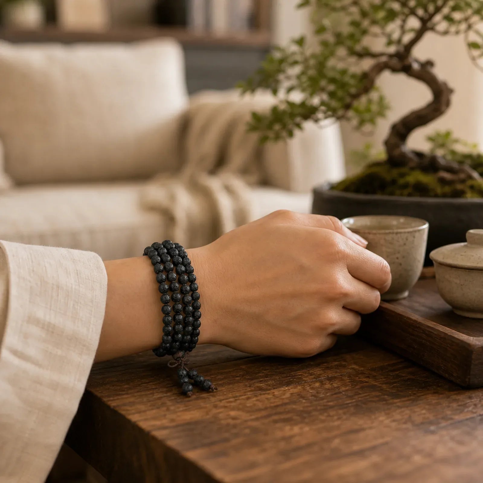 Natural Lava Rock 108 Beads Protection Bracelet featuring Lava Rock