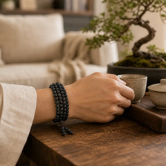 Natural Lava Rock 108 Beads Protection Bracelet featuring Lava Rock