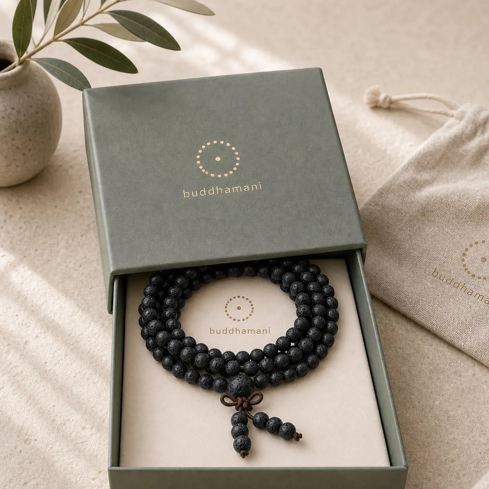 Natural Lava Rock 108 Beads Protection Bracelet featuring Lava Rock