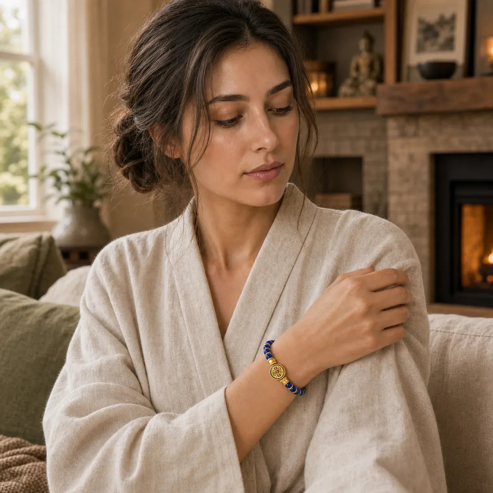 Natural Lazurite Om Mani Padme Hum Bead Balance Bracelet featuring Lapis Lazuli (Lazurite), Om Mani Padme Hum, Om
