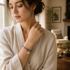 Natural Lotus Amethyst Jade Balance Bracelet featuring Lotus, Amethyst, Jade