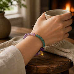 Natural Lotus Amethyst Jade Balance Bracelet featuring Lotus, Amethyst, Jade