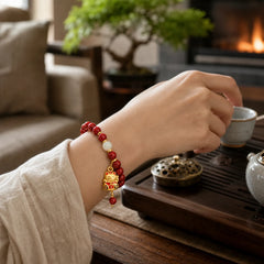 Natural Lucky Cat Pendant Cinnabar Blessing Bracelet featuring Cinnabar