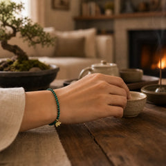 Natural Malachite Elephant Anti-Anxiety Charm Bracelet featuring Malachite, Elephant Symbol