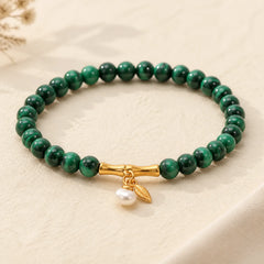 Natural Malachite Pearl Lucky Bamboo Anti-Anxiety Bracelet featuring Malachite, Pearl, Bamboo
