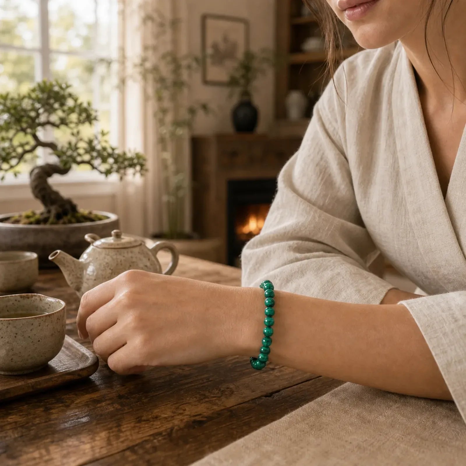 Natural Malachite Protection Calmness Bracelet featuring Malachite