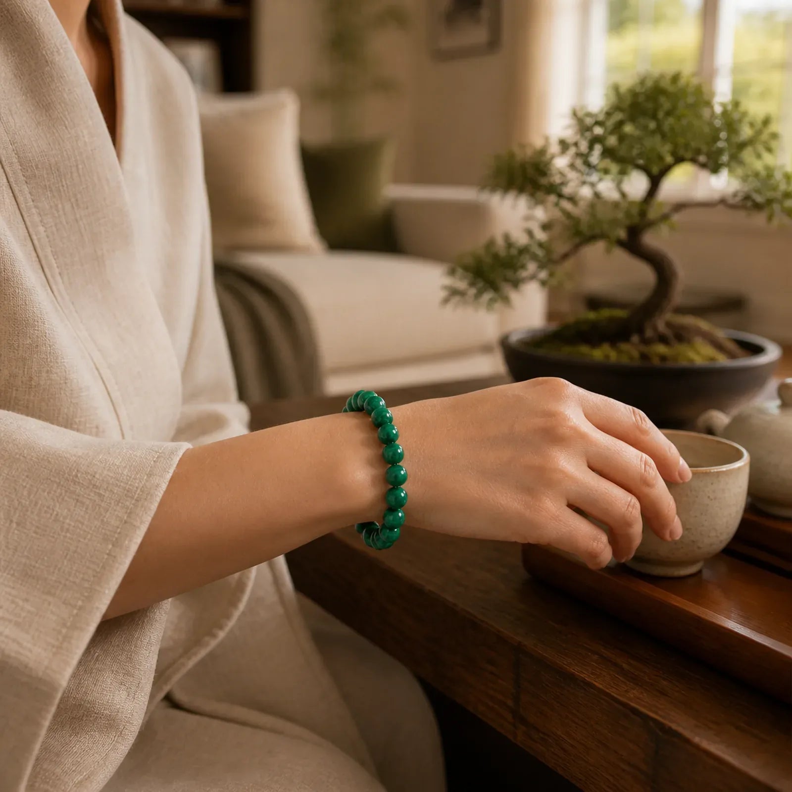 Natural Malachite Protection Calmness Bracelet featuring Malachite