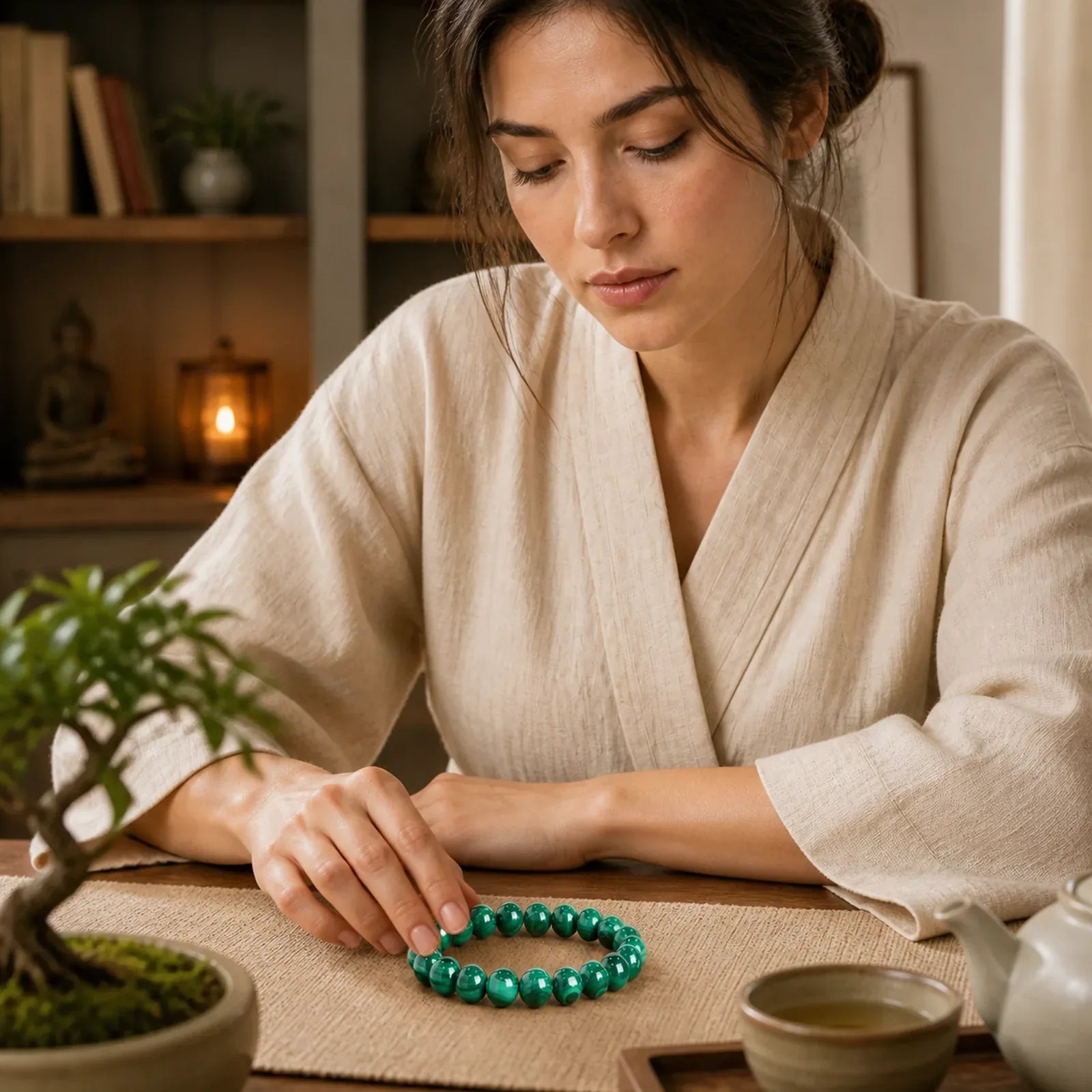 Natural Malachite Protection Calmness Bracelet featuring Malachite