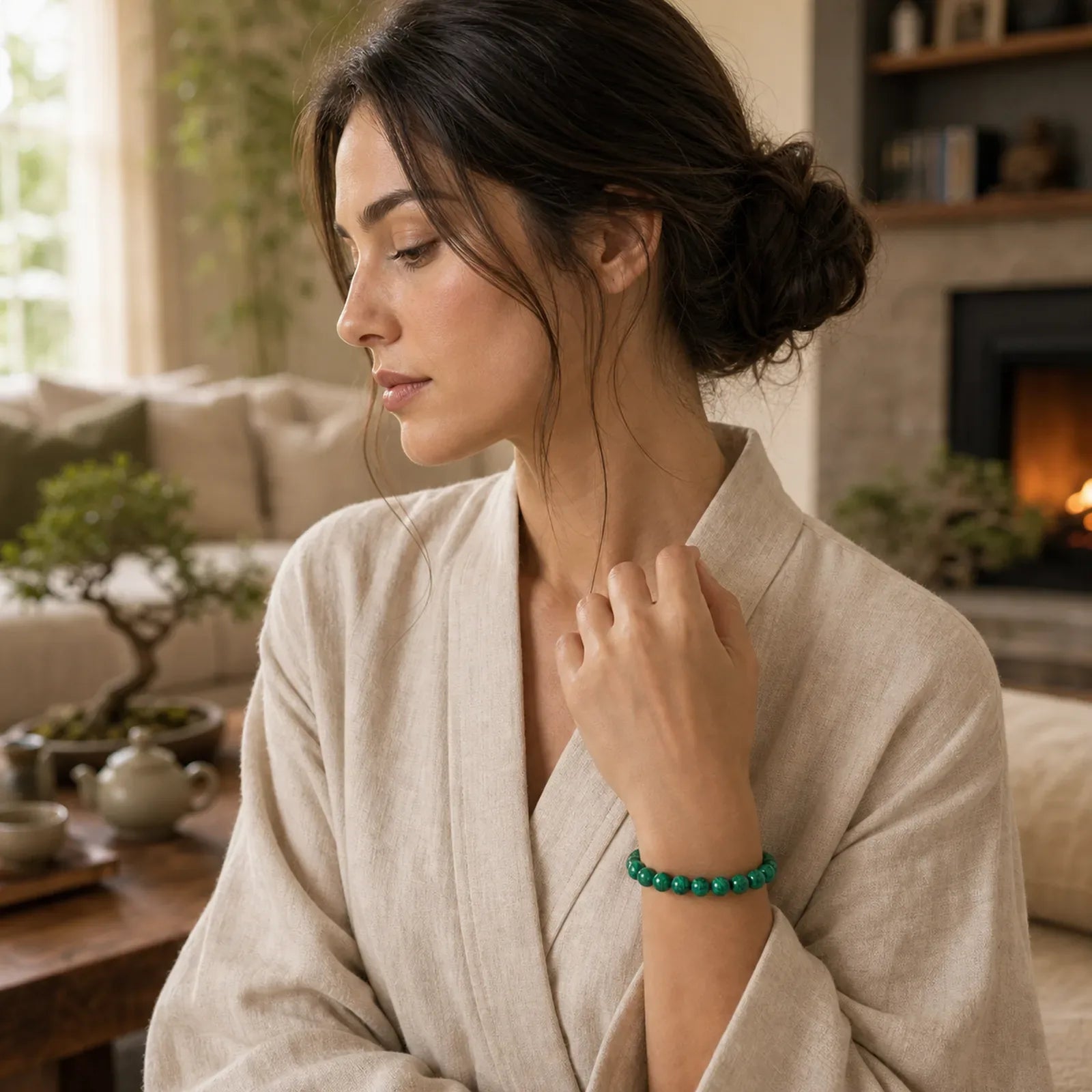 Natural Malachite Protection Calmness Bracelet featuring Malachite