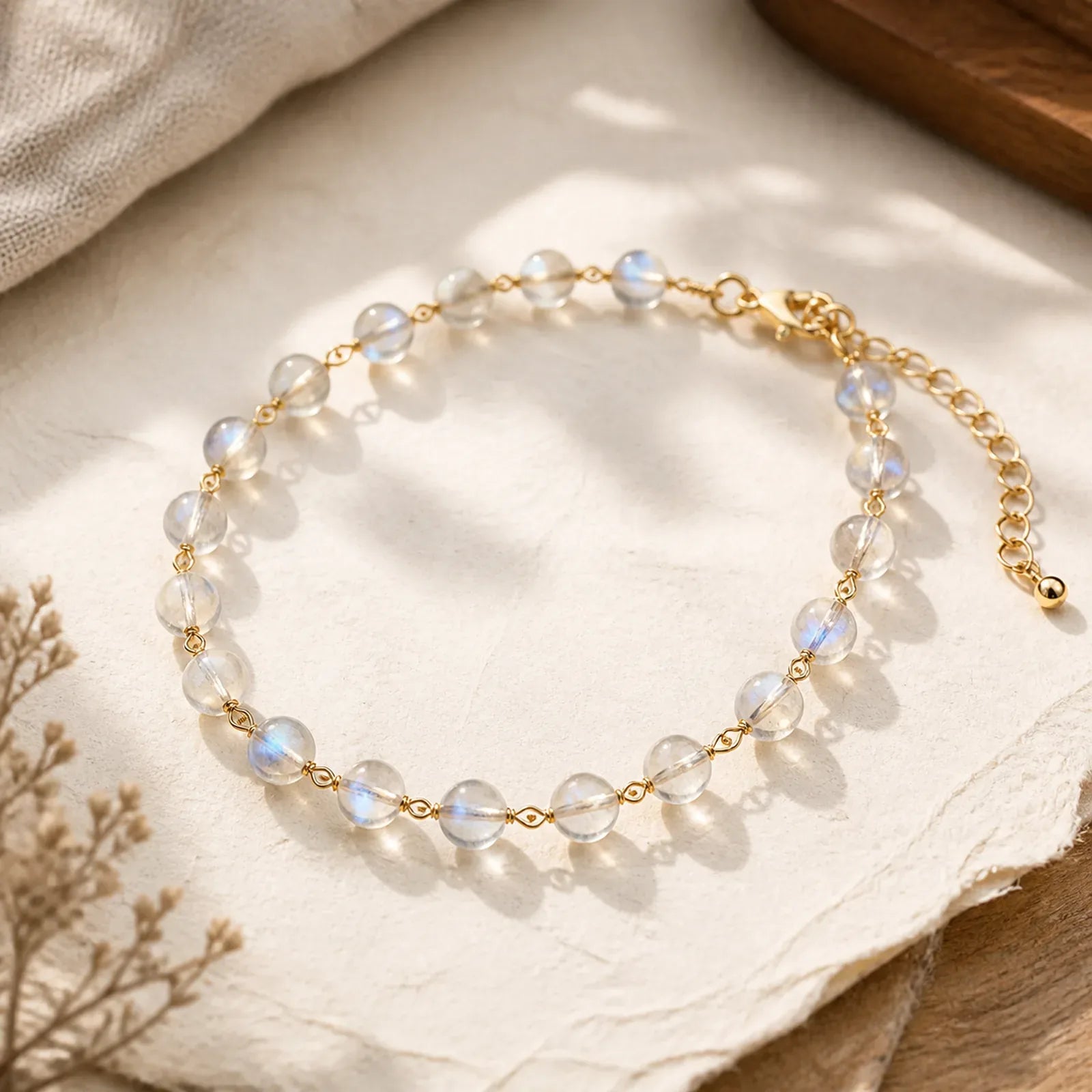 Natural Moonstone 14K Gold Plated Healing Positive Bracelet featuring Moonstone