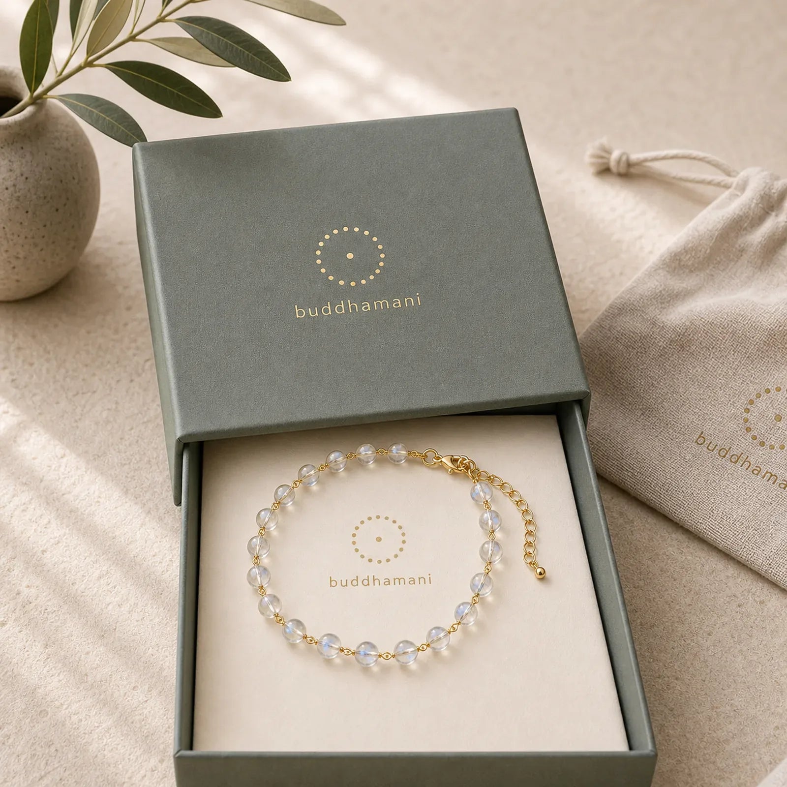 Natural Moonstone 14K Gold Plated Healing Positive Bracelet featuring Moonstone