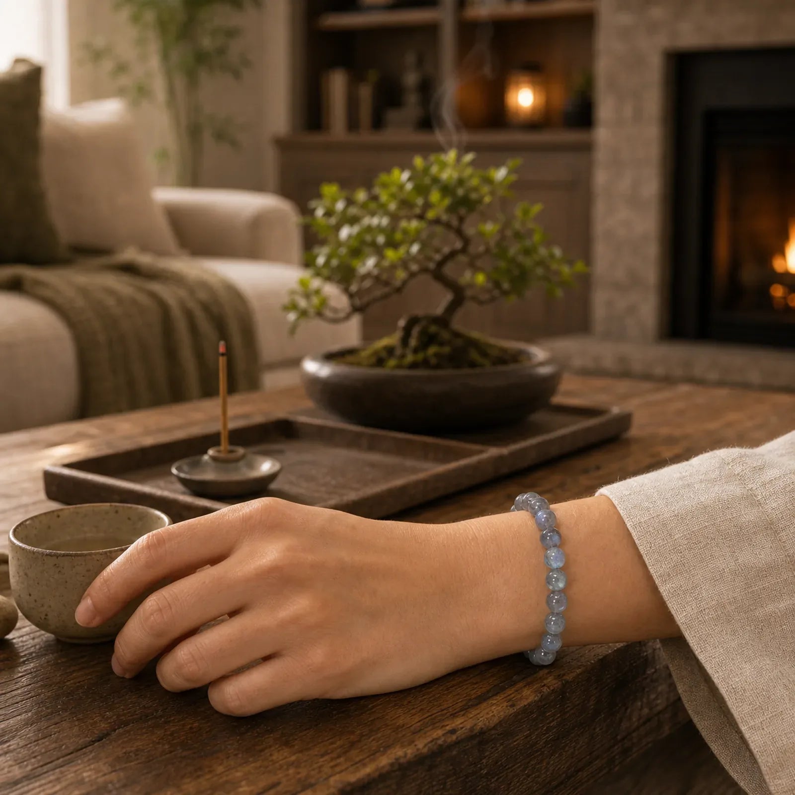 Natural Moonstone Calm Positive Bracelet featuring Moonstone