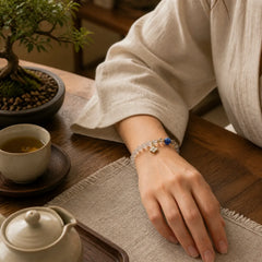 Natural Moonstone Flower Chram Healing Beads Bracelet featuring Moonstone, Kyanite, Citrine