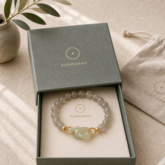Natural Moonstone Heitan Jade Peace Buckle Healing Bracelet featuring Moonstone, Jade, Peace Buckle