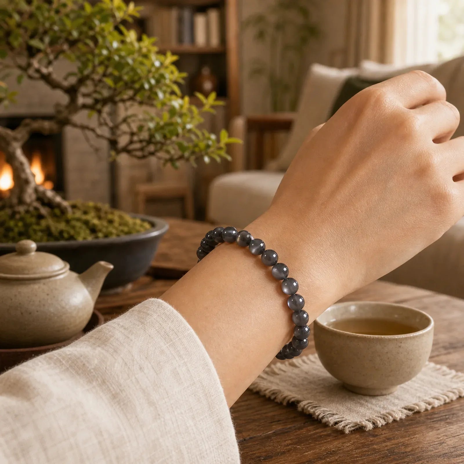 Natural Moonstone Positive Love Beads Bracelet featuring Moonstone