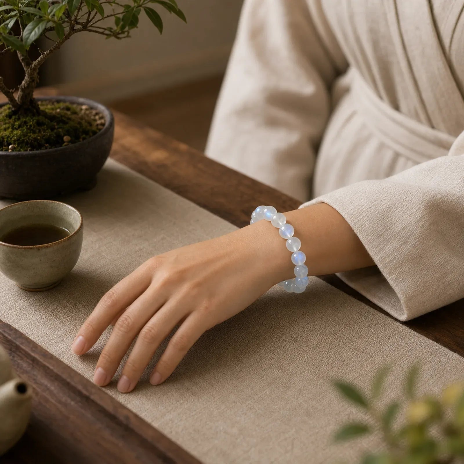 Natural Moonstone Prosperity Bracelet featuring Moonstone