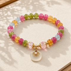 Natural Multicolor Tourmaline Chalcedony Wisdom Bracelet featuring Tourmaline, Chalcedony, Copper