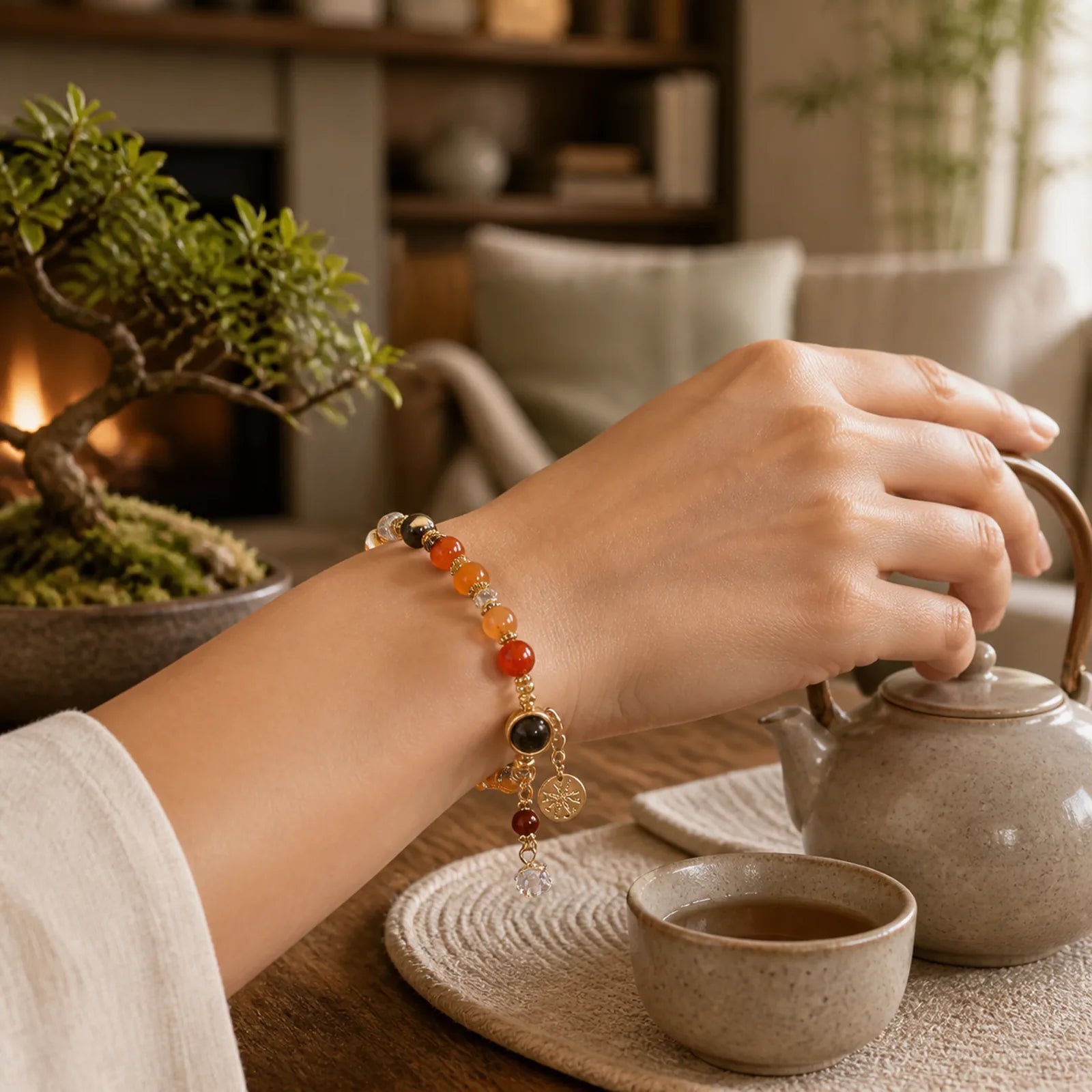 Natural Multicolored Rutilated Quartz Eight-pointed Star Flower Wealth Bracelet featuring Rutilated Quartz, Copper