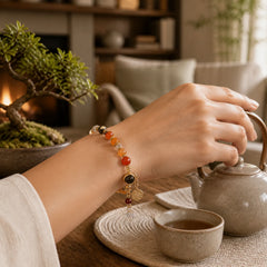 Natural Multicolored Rutilated Quartz Eight-pointed Star Flower Wealth Bracelet featuring Rutilated Quartz, Copper