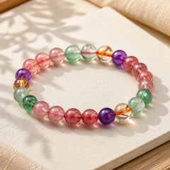 Natural Multicolored Strawberry Quartz Love Healing Beaded Bracelet featuring Strawberry Quartz