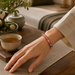 Natural Multicolored Strawberry Quartz Love Healing Beaded Bracelet featuring Strawberry Quartz
