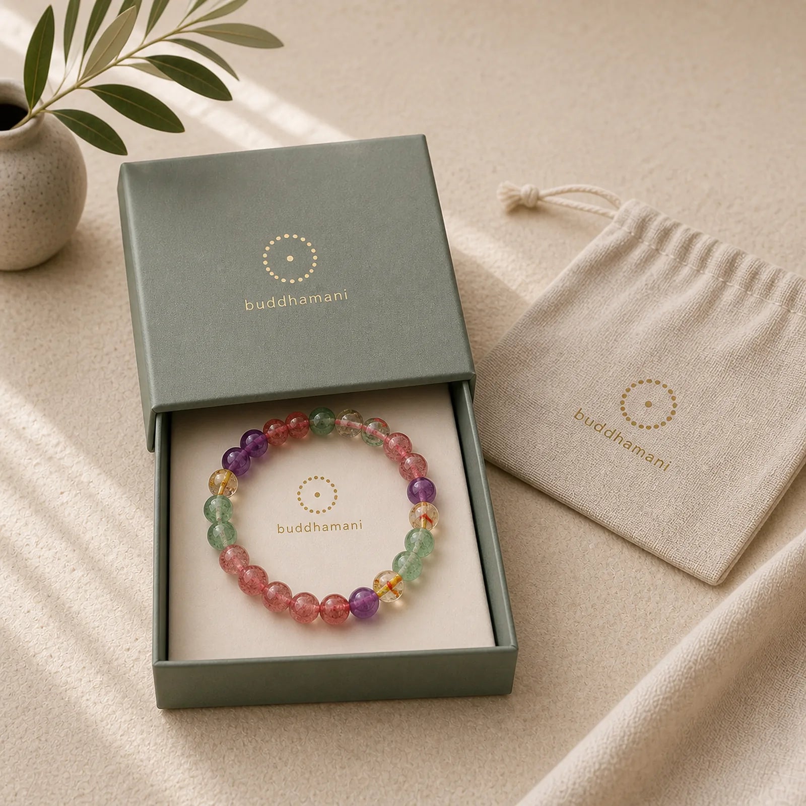 Natural Multicolored Strawberry Quartz Love Healing Beaded Bracelet featuring Strawberry Quartz