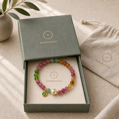 Natural Multicolored Tourmaline Pearl Auspicious Character Charm Wisdom Bracelet (Extra 35% Off | USE CODE: FS35) featuring Tourmaline, Pearl, Chalcedony