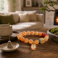 Natural Nine Tailed Fox Orange Candy Agate Healing Bracelet featuring Nine-Tailed Fox, Candy Agate