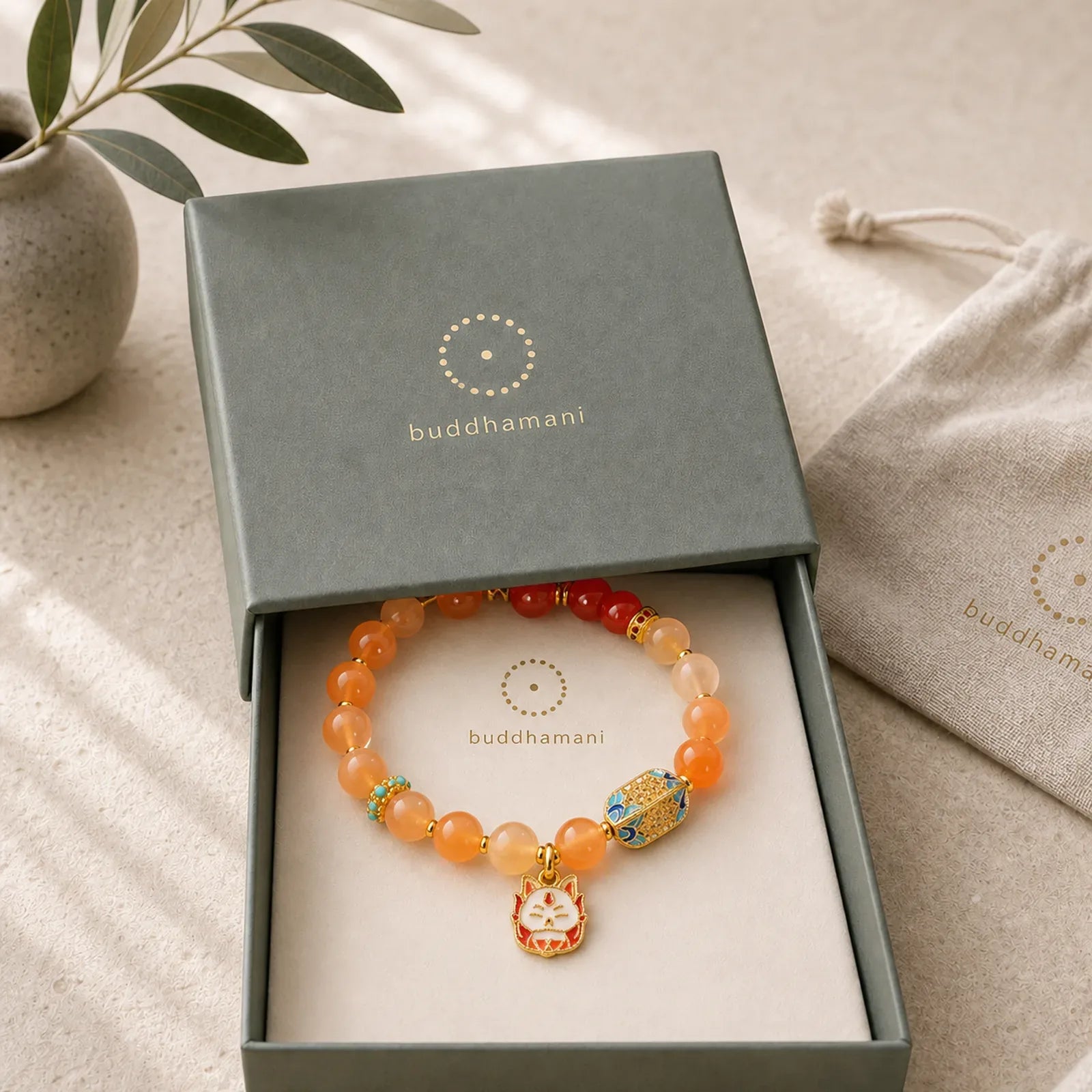 Natural Nine Tailed Fox Orange Candy Agate Healing Bracelet featuring Nine-Tailed Fox, Candy Agate