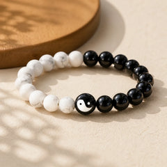 Natural Obsidian White Turquoise Yinyang Tai Chi Strength Bracelet featuring White Turquoise, Turquoise, Black Obsidian